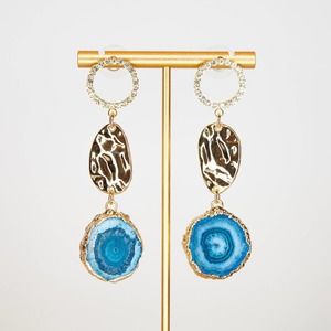 Blue Dangle Earrings Geode Earrings Turquoise Gold Plated Handmade